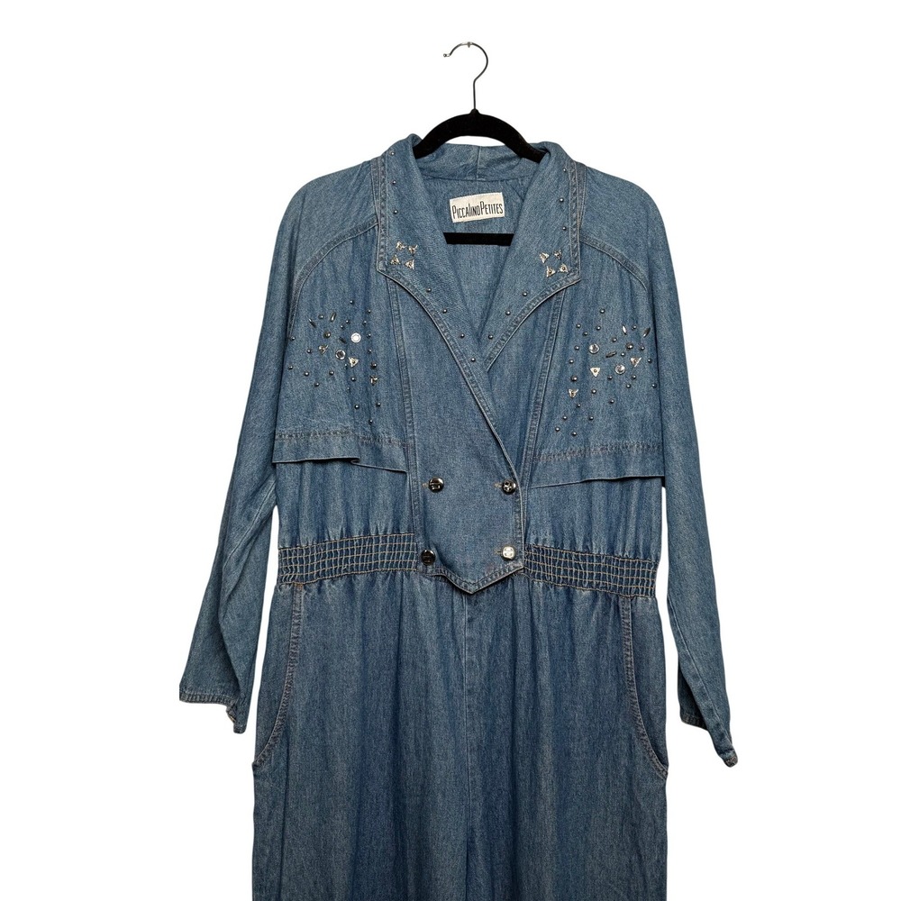 Vintage 80s 70s Party Denim Jumpsuit Women Studded Long Sleeve - Picture 1 of 4